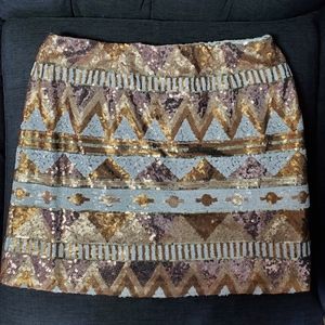 Sequin mini skirt aztec design